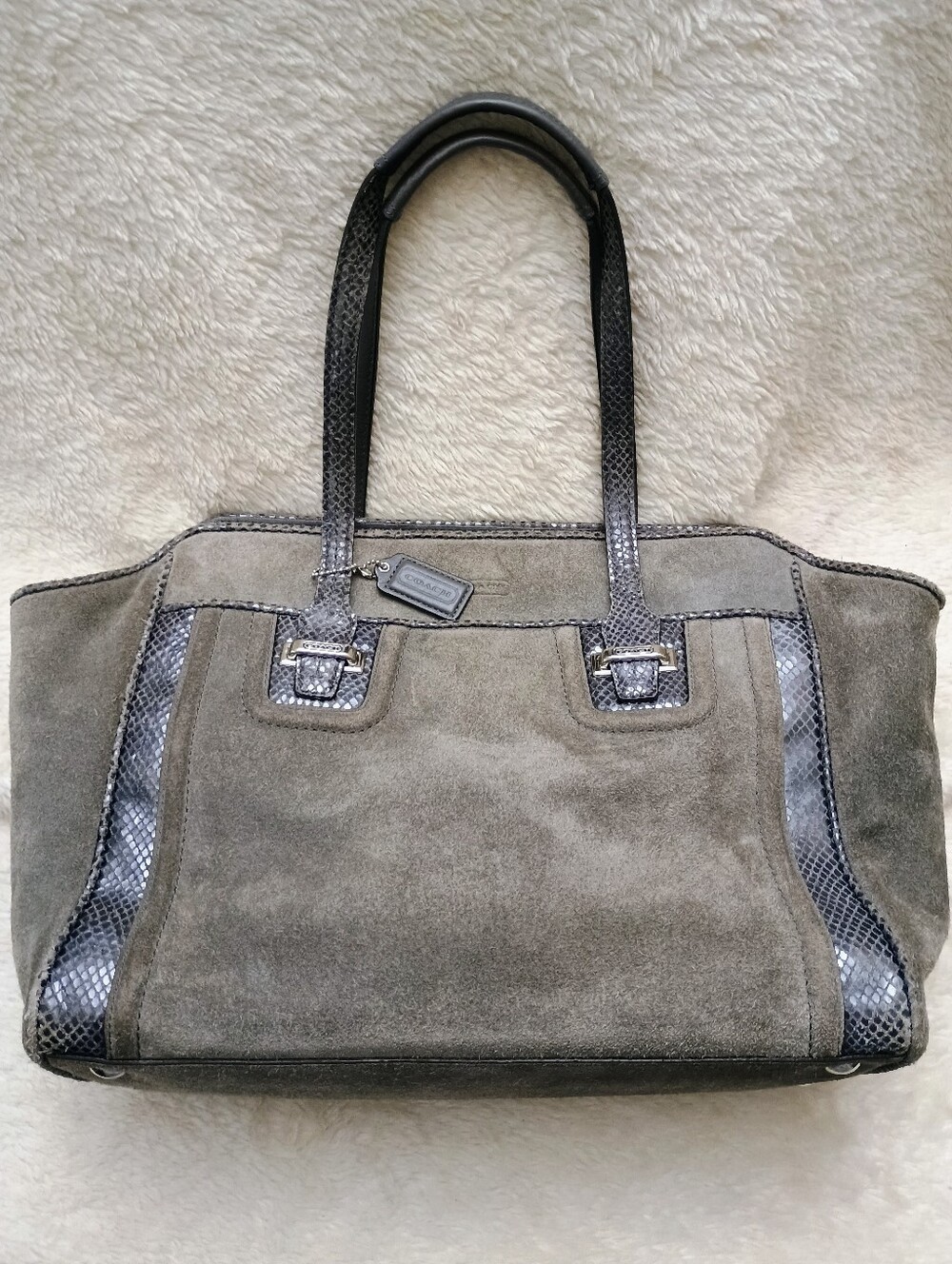 Coach Taylor Suede Alexis Carryall Bag Grey Suede Python Snakeskin Trim F25301